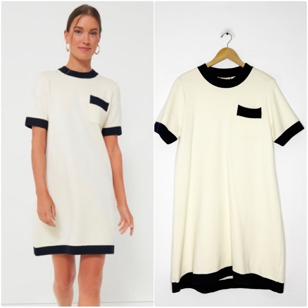 Tuckernuck Merritt Cream & Navy Sweater Dress XL Short Sleeve Pocket